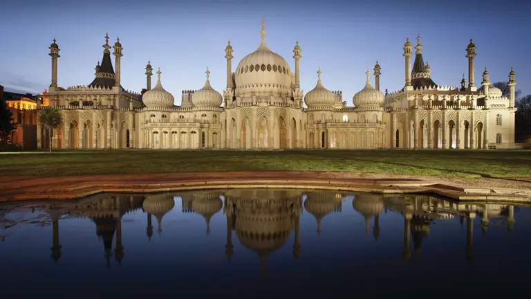 Brighton Royal Pavilion — Indo-Saracenic seaside palace with onion domes and ornate stonework, the former pleasure palace of George IV
